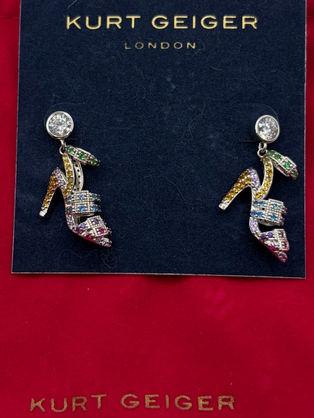 Kurt Geiger Multicolored Crystal High Heel Dangle Earrings
